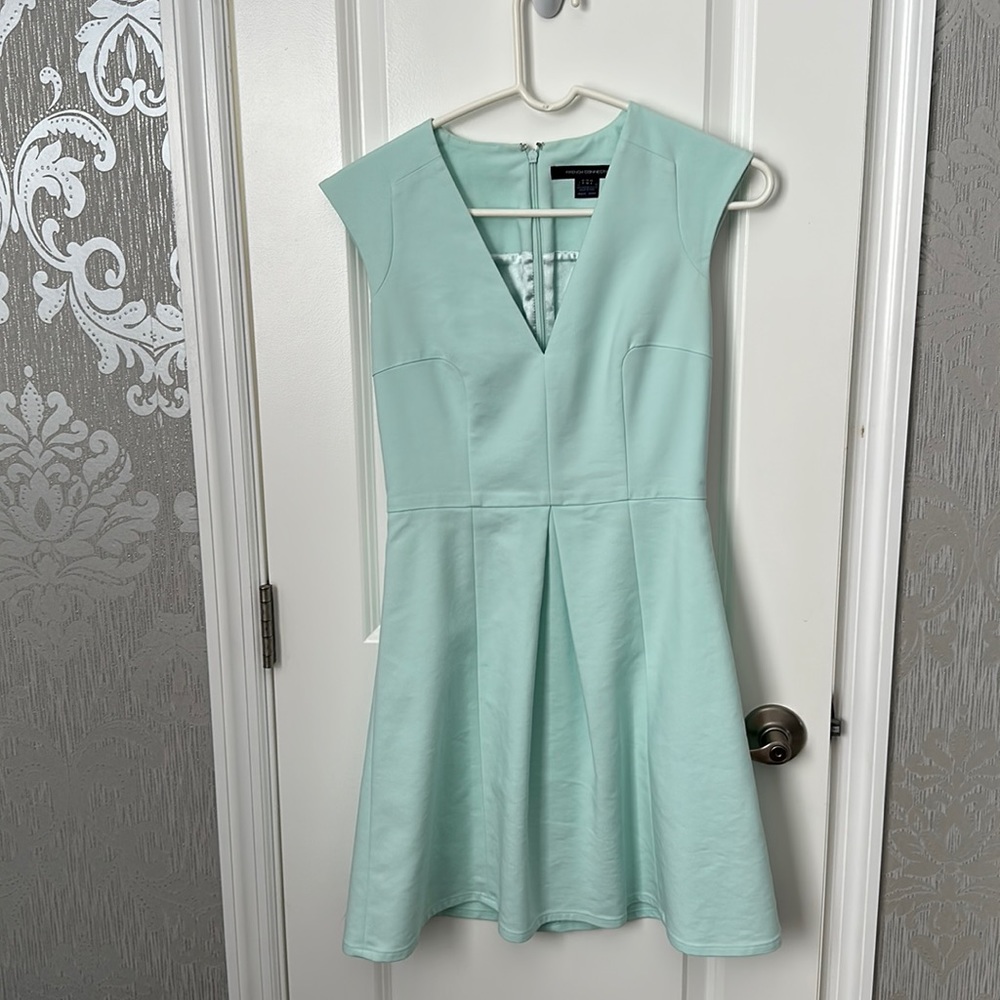 French Connection Mint Green V-Neck Mini Dress